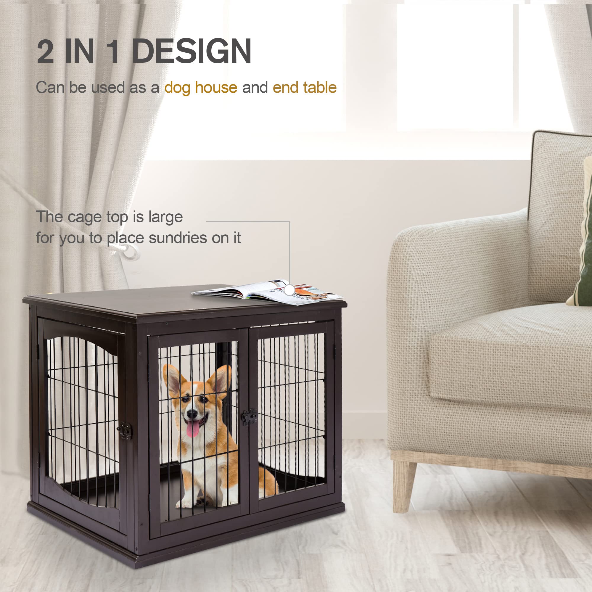 Amazon.co.jp: PawHut 26インチ 木製装飾犬用ケージ ペットクレート 犬